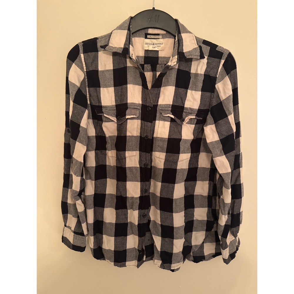 Denim & Supply Ralph Lauren Buffalo Plaid Button Down Shirt Navy Cream Small